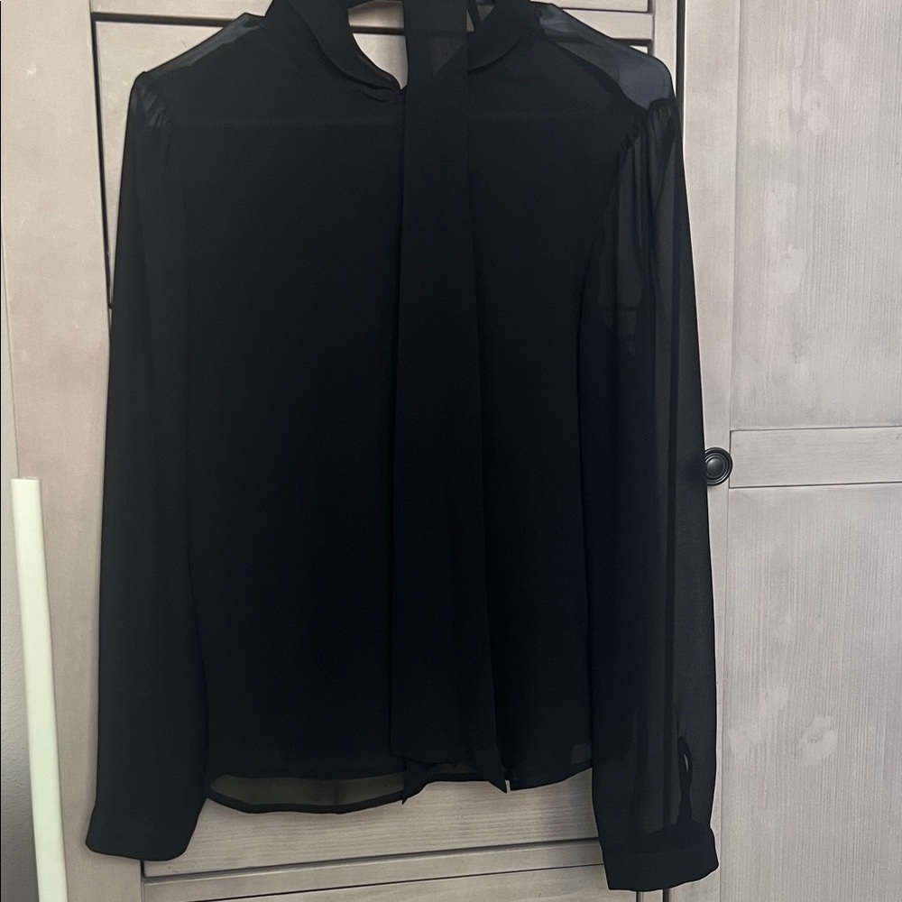 Forever 21 semi sheer black blouse with tie bow